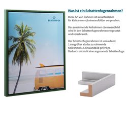 Schattenfugenrahmen Set Lemgo Schwarz (matt) mit Keilrahmen Leinwand Bild Druck Motiv: "Palmenblatt 1" 21x30cm