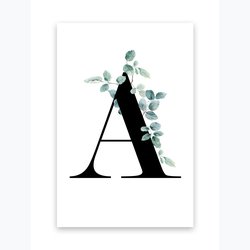 Kunstdruck Buchstaben A-Z Ranken Blätter Design