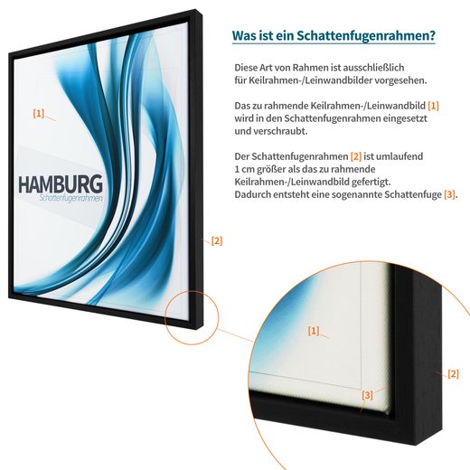 Schattenfugenrahmen Hamburg Schwarz (matt) mit Keilrahmen Leinwand Bild Druck Motiv: "Buchstabe Z Marmor Design" 70x100cm